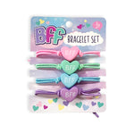"BFF" heart bracelet set with pastel elastic bands.
